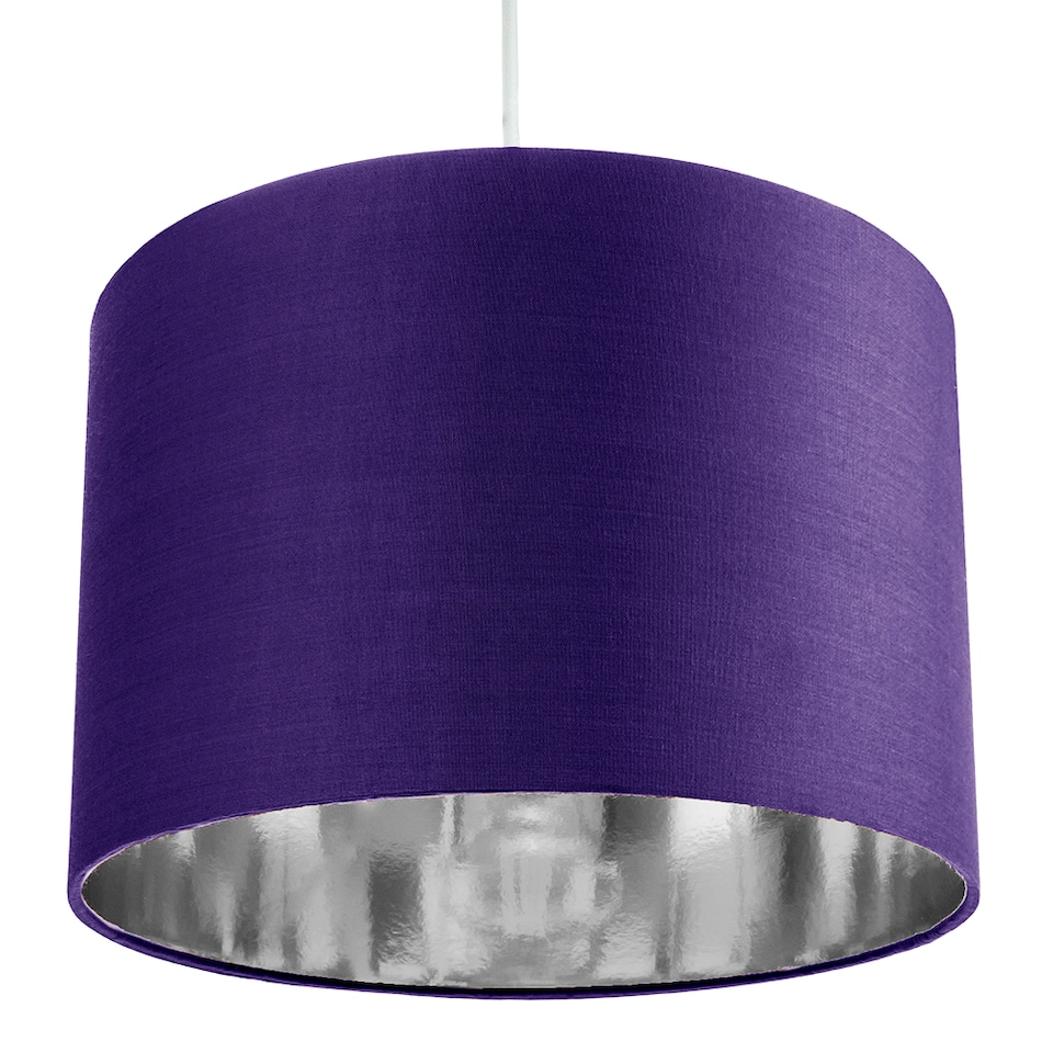 image 1 of Contemporary Purple Cotton 12 Inch Table-Pendant Lamp Shade with Shiny Silver Inner | Purple