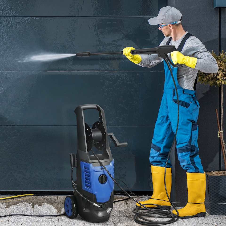 image 1 of Outsunny 2200W Power Washer 170 Bar Pressure with Adjustable Nozzle | Blue | Blue | 32W x 32D x 80H cm