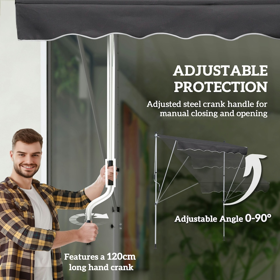 image 1 of Outsunny 2x1.5m Manual Retractable Patio Awning Floor- to-ceiling Shade - Grey Grey