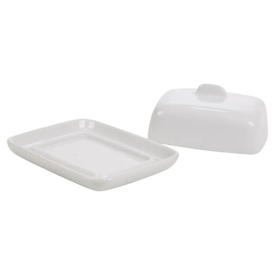 image 1 of White Rectangle Mini Ceramic Butter Dishes with Lid | White | 1