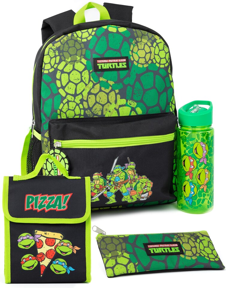 image 1 of Teenage Mutant Ninja Turtles Boys Backpack Set | Kids 4 Piece Green Rucksack Bundle with School Bag, Pencil Case, Lunch Bag & Water Bottle | TMNT Graphic Complete Matching Set | Back to School Gifts | Green | Green