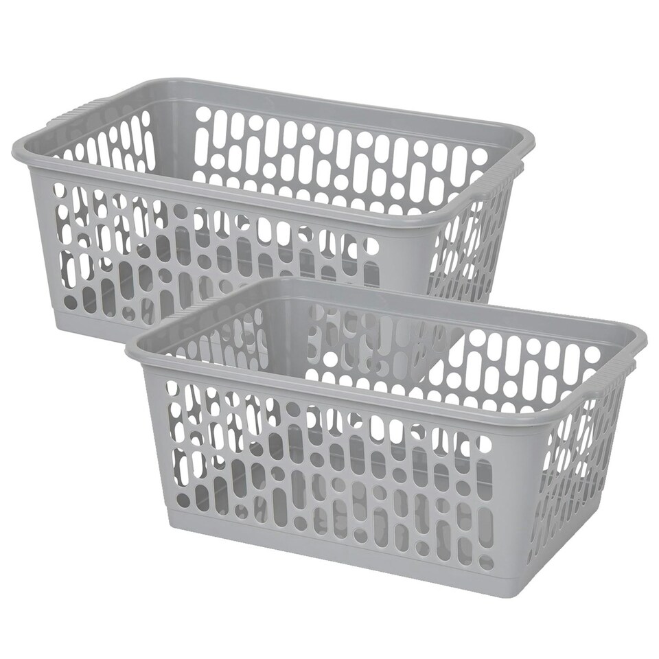 image 1 of 3 x Multipurpose Cool Grey Large Handy Plastic Storage Baskets For Home & Office Grey