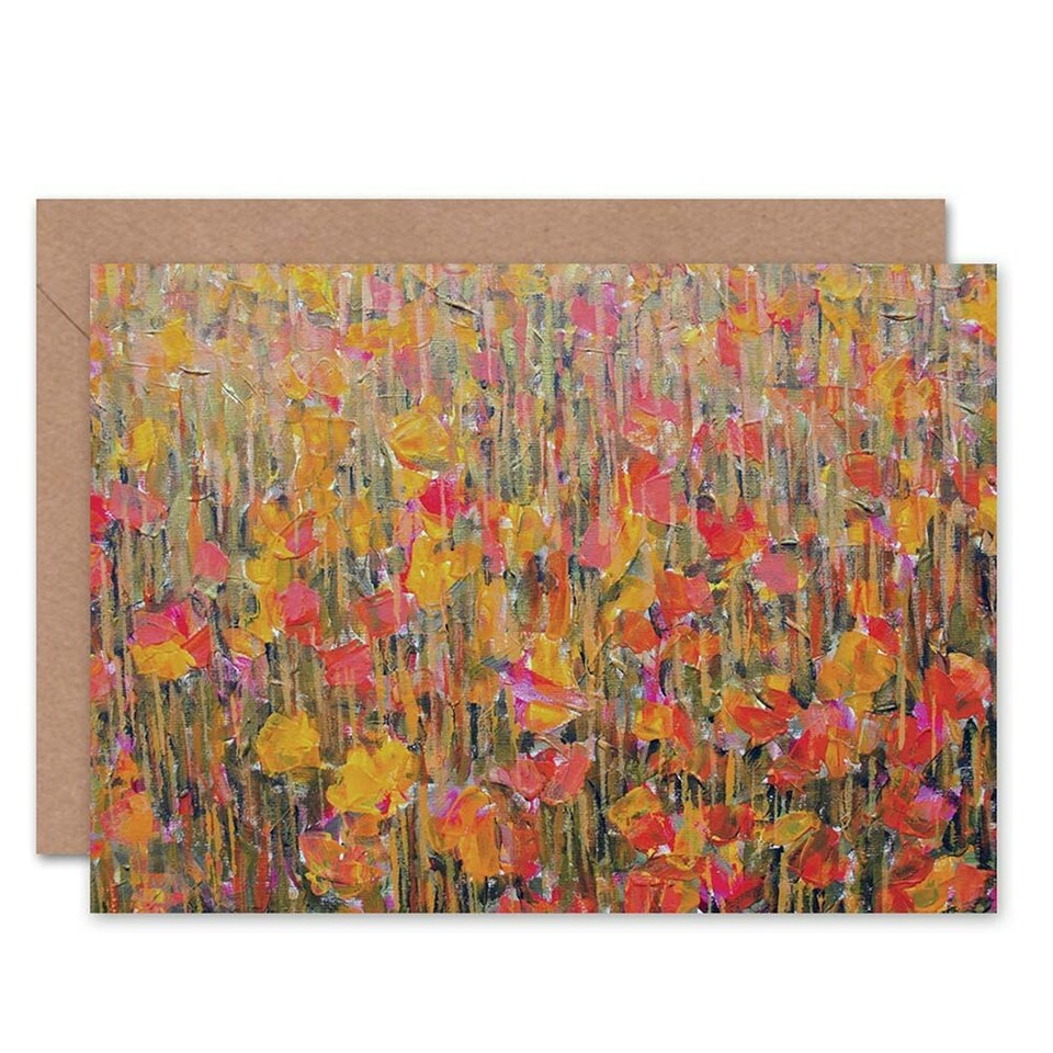 image 1 of Flower Abstract Floral Red Orange Art Card