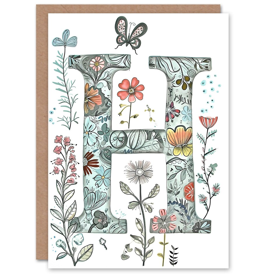 image 1 of Letter H Wildflower Garden Watercolour Her Birthday Card