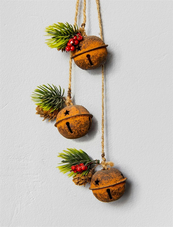 image 1 of Christmas hanging decoration 46 CM Rustic Red rusty bells