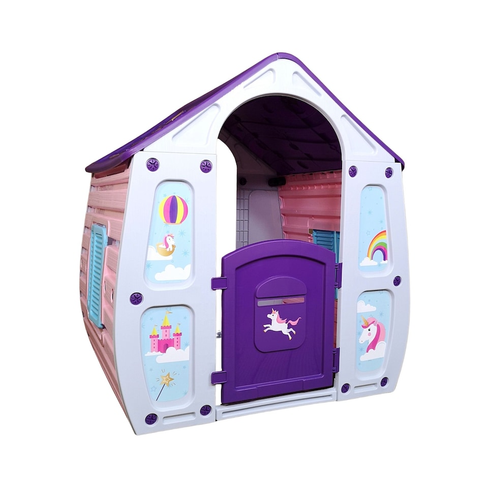 image 1 of 1.09m Purple Kids Indoor Outdoor Plastic Wendy House Unicorn Magical Playhouse