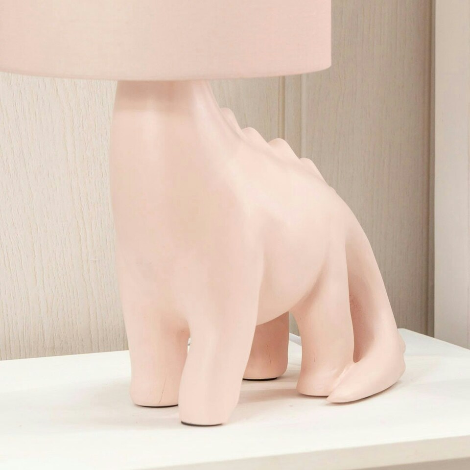 image 1 of ValueLights Kids Pink Dinosaur Table Lamp with Drum Shade