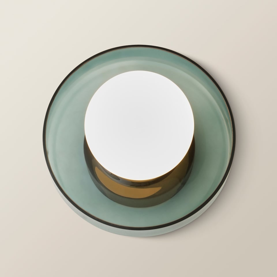 image 1 of ValueLights Newbury Pair Jade Green Glass IP44 Flush Wall Lights & Bulbs | Green