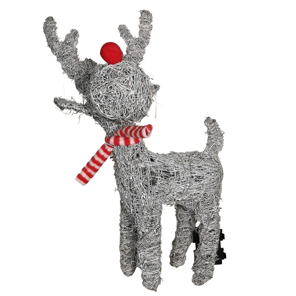 image 1 of 51cm Battery Operated Rattan Woven Blitzen Reindeer with Warm White LEDs