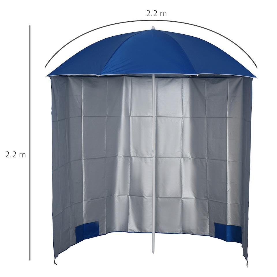 image 1 of Outsunny  2.2M Outdoor Parasol Fishing Umbrella Beach Sun Shelter w/ Carry Bag
