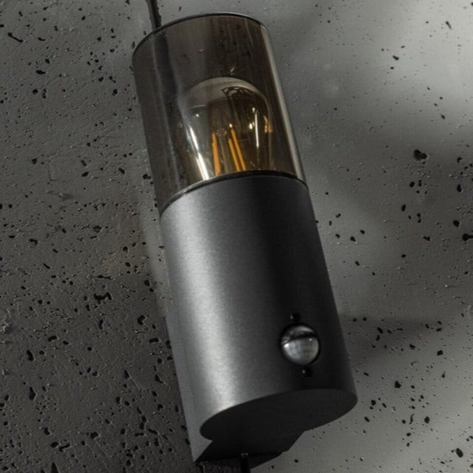 image 1 of CGC BLUEBELL Dark Grey Cylinder Wall Light with PIR Motion Sensor Grey