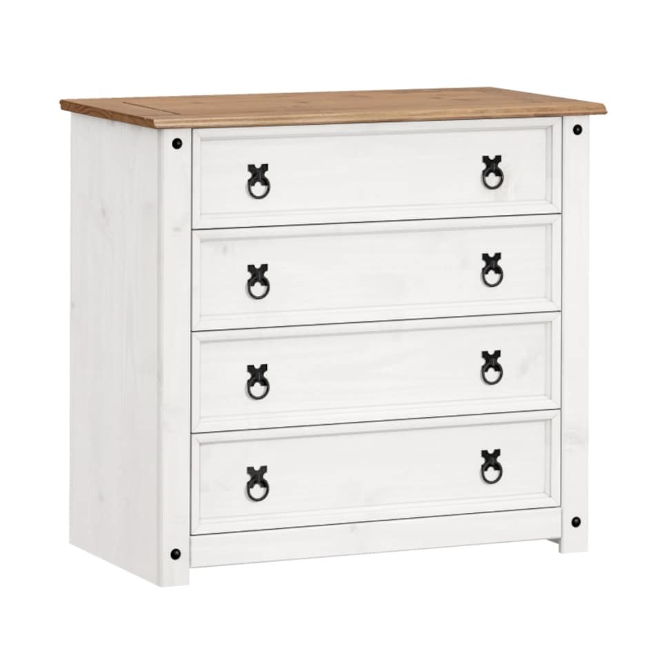 image 1 of Mercers Furniture Corona White Small 4 Drawer Chest Of Drawers Solid Wood Pine Wooden Bedroom with Mexican Styling