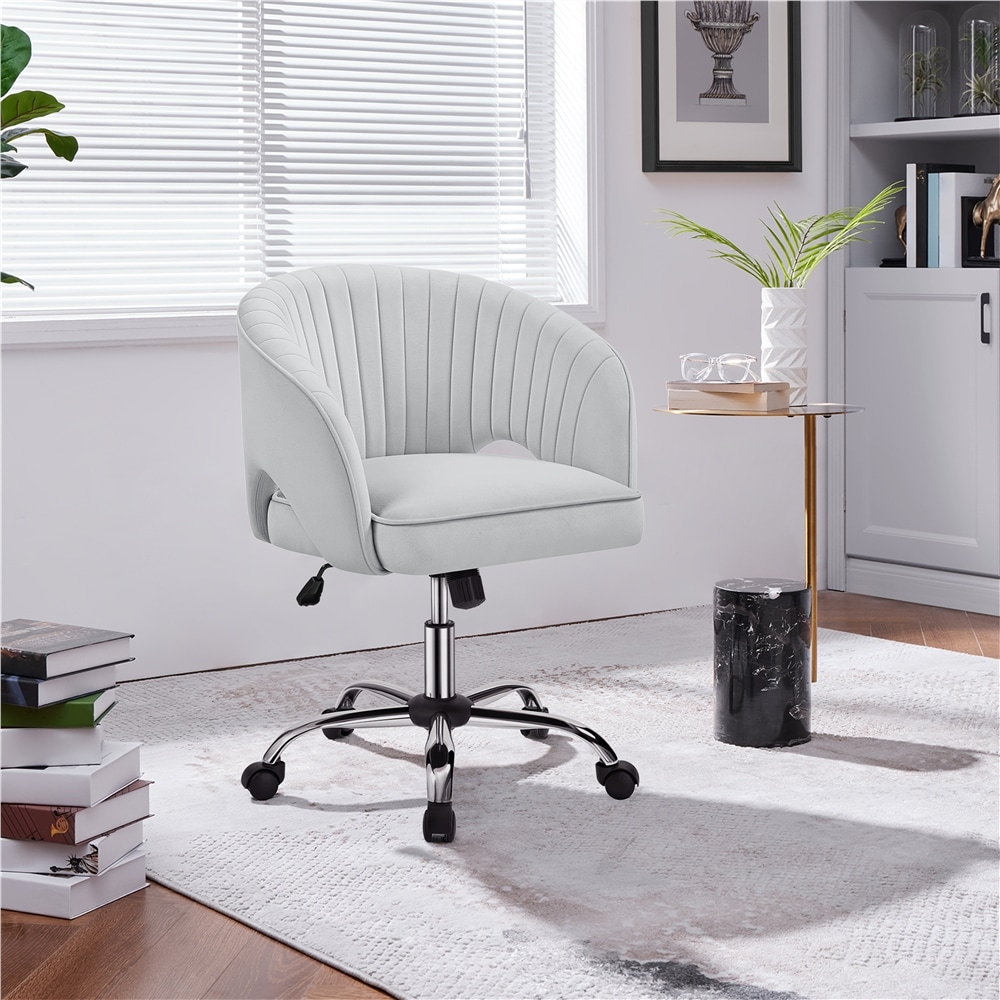 Yaheetech Swivel Home Office Chair with Tufted Barrel Back | Grey