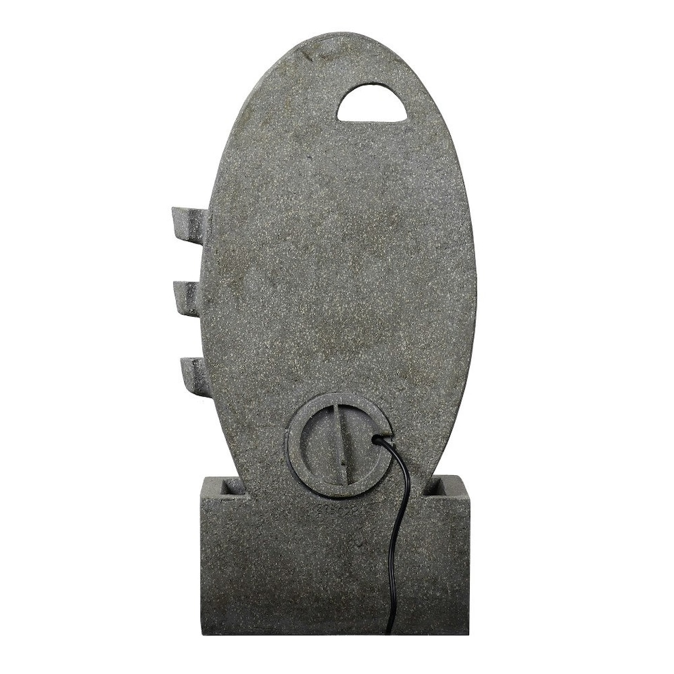 image 1 of Teamson Home Garden Outdoor Water Feature, Modern Oval Water Fountain, With Warm LED Lights, Grey