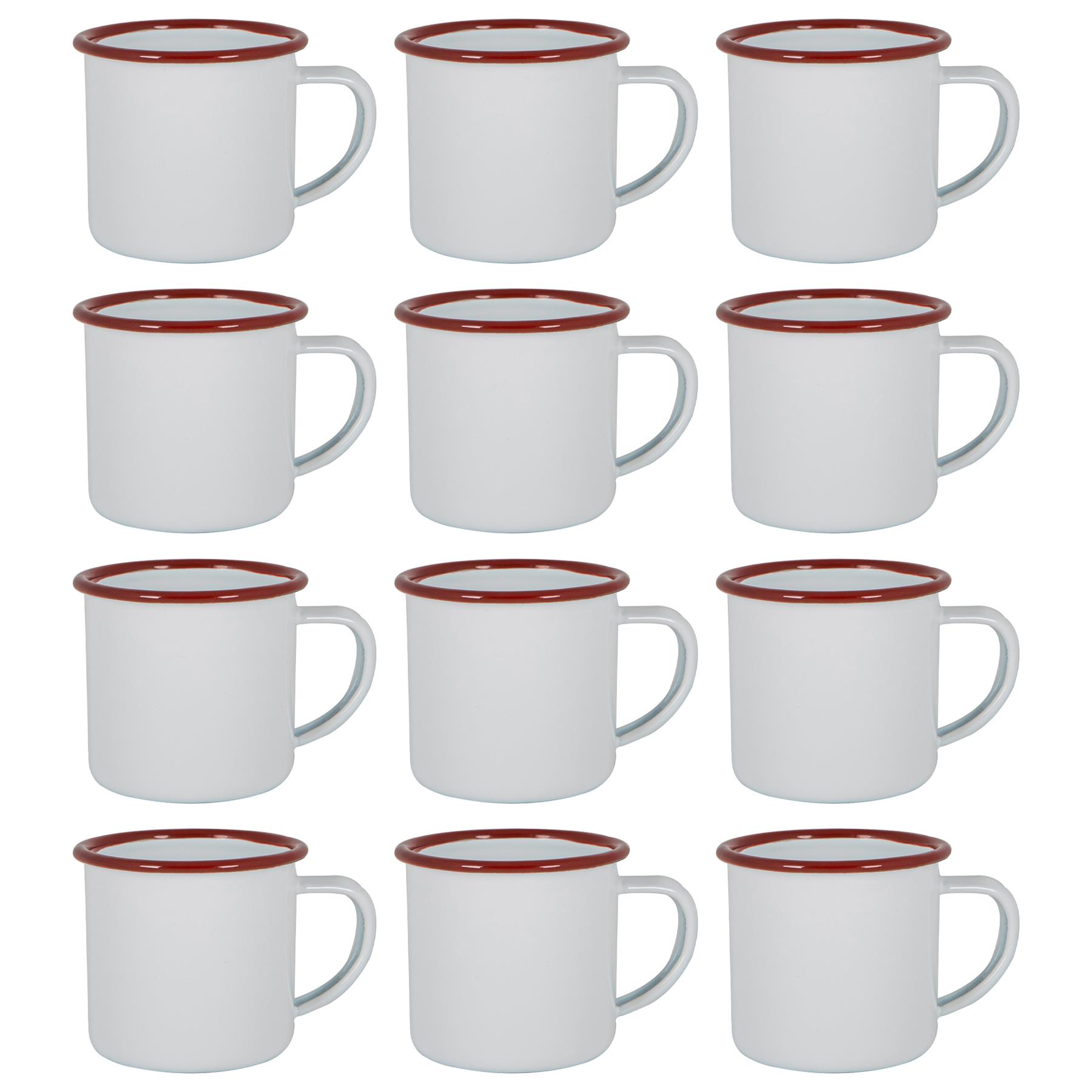 Argon Tableware 130ml Enamel Espresso Cups - Set of 12 Metal Drinking Mug Cup Set in Red