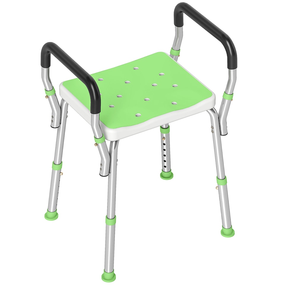 image 1 of HOMCOM Rust-Free Aluminium Bath Chair with Adjustable Height | Green | Green