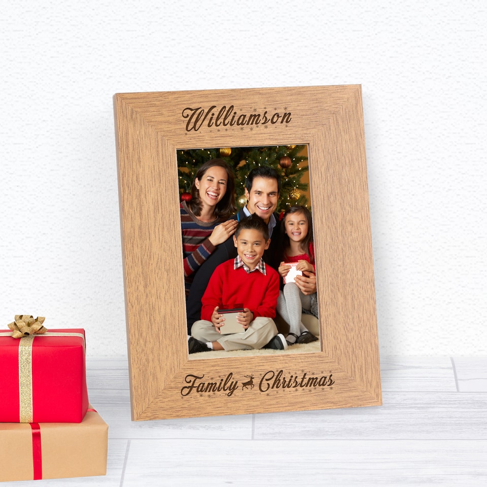 image 1 of Personalised Family Christmas Wood Picture Frame 6x4 Family Christmas Gift