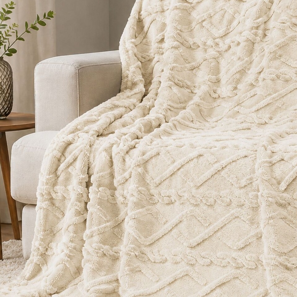 image 1 of Soft Cable Throw Blanket – Cosy Textured Home Decorative Warm Blanket 150 x 200cm