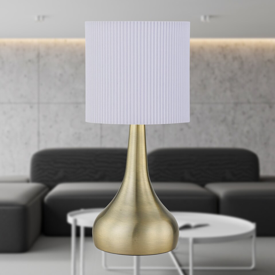 image 1 of Romana - Antique Brass Touch Table Lamp with White Pleated Shade