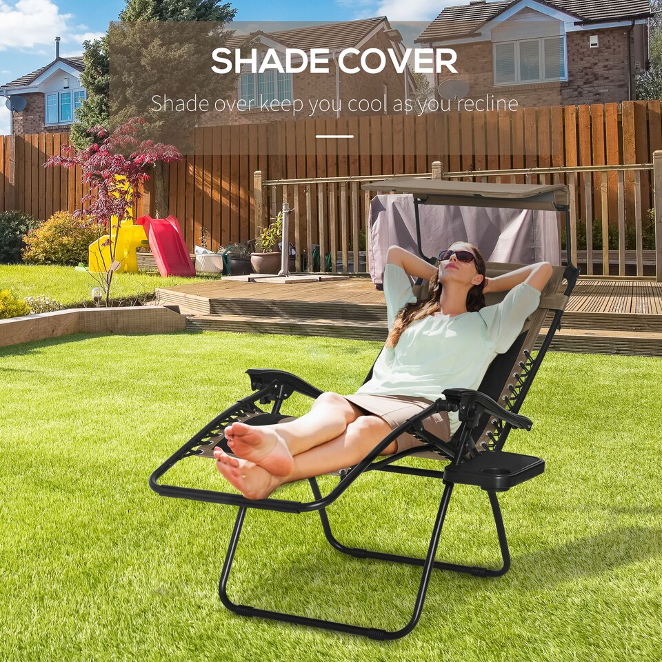 image 1 of Outsunny Zero Gravity Lounger Chair, Folding Reclining Chair, Brown | Brown | Brown