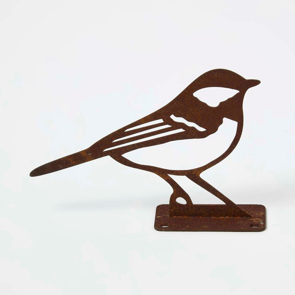 image 1 of Homescapes Steel Great Tit Fence Topper Brown
