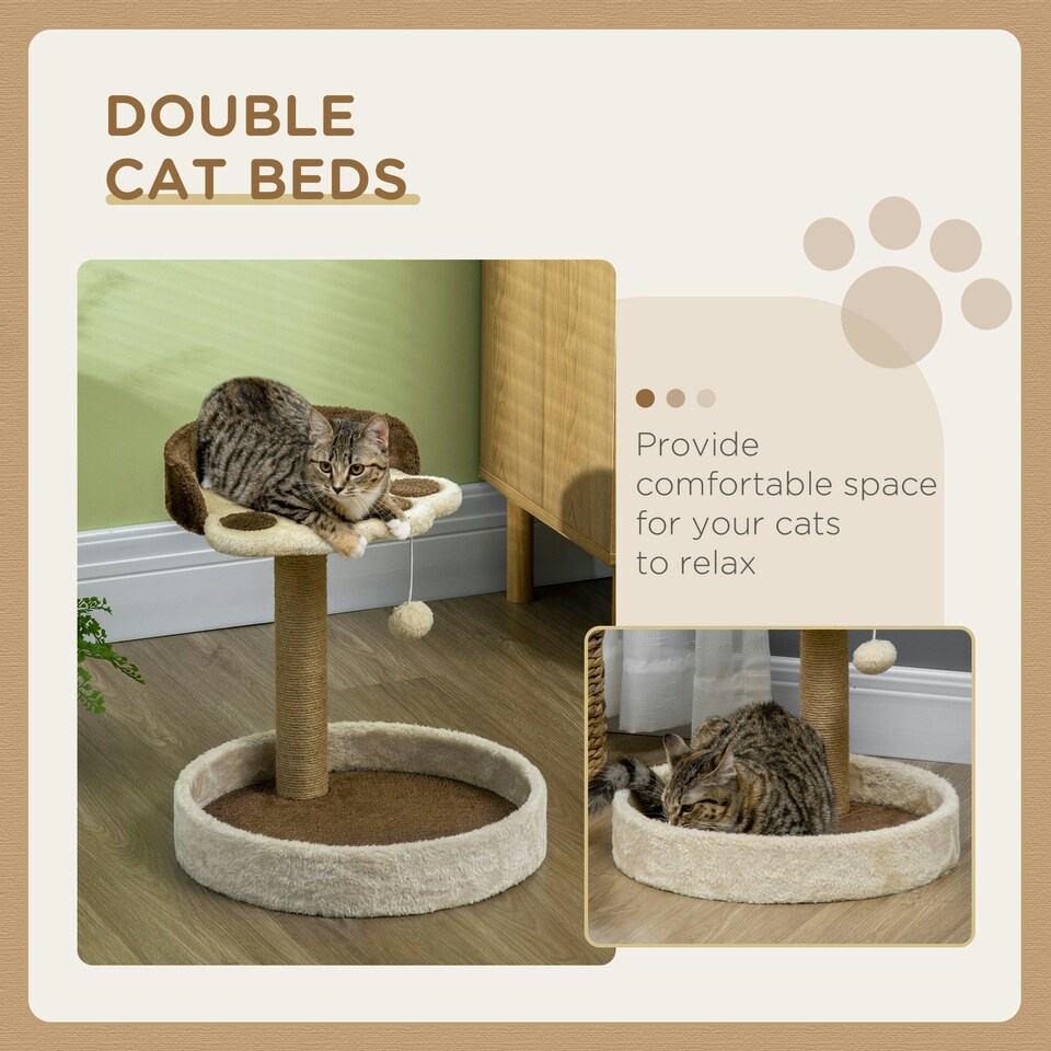 image 1 of PawHut 44cm Cat Tree Tower with Scratch Post, Platforms, Ball, Brown