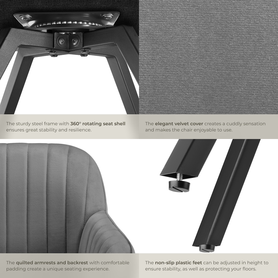 image 1 of Lounge Armchair Living Room Accent Chair 360 Swivel Slim Steel Legs Velvet Fabric | Grey | grey | 6