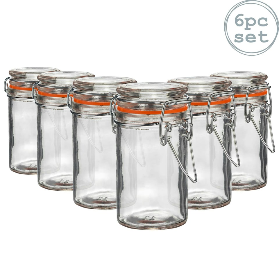 image 1 of Argon Tableware Glass Storage Jars - 70ml - Orange Seal - Pack of 6