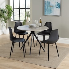 Aspen Round Dining Table and 4 Curve Plastic Seats Chairs with Metal Legs - Black/Grey Oak - Flat Packed Black