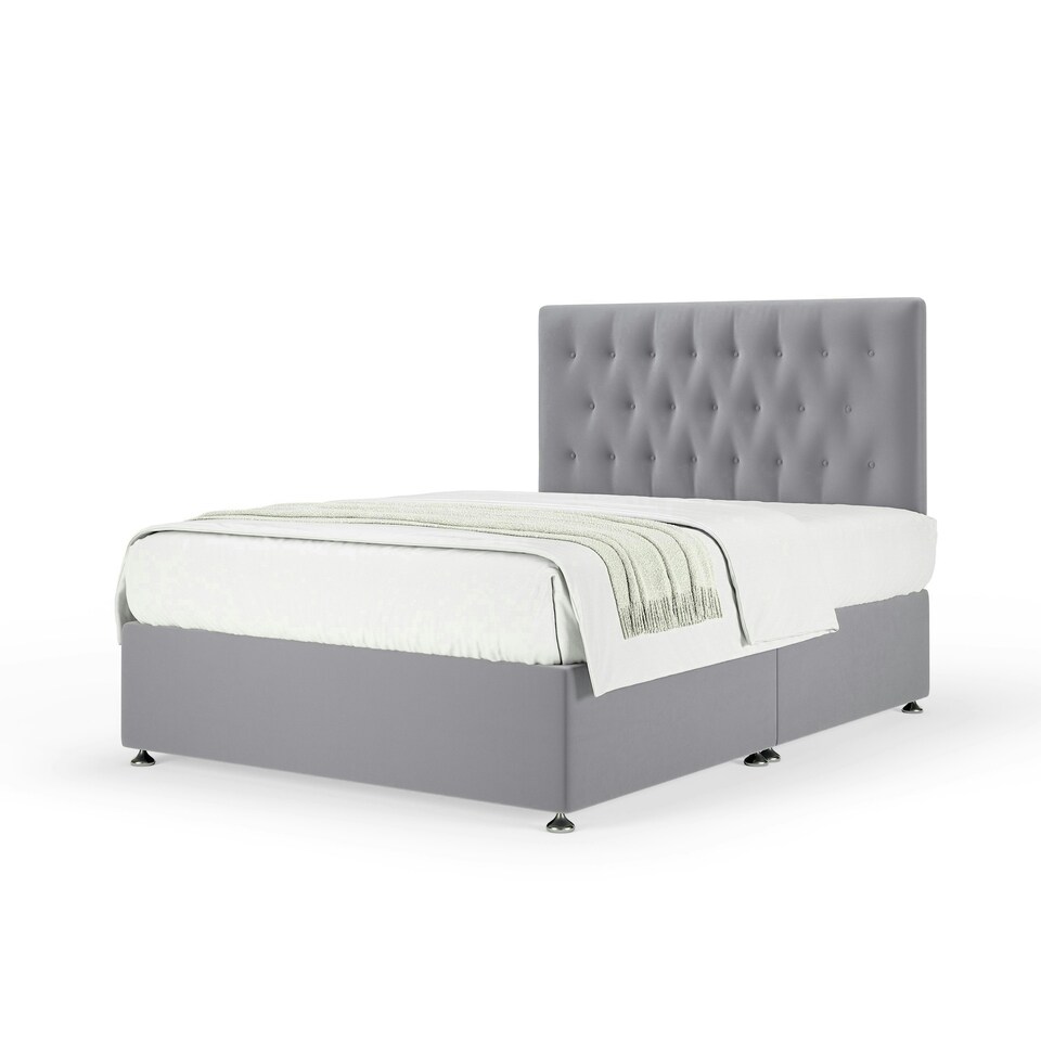 image 1 of Majestic 1000 Pocket Sprung Silver Plush Velvet Divan Set And Lona Headboard Super King