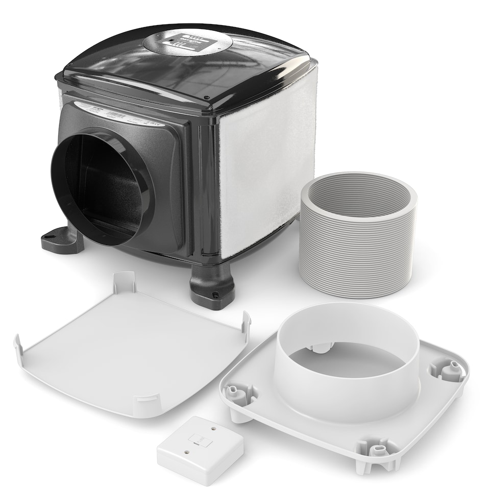 image 1 of Dryzone Loft Cube Quiet PIV Unit with Heater - Whole-House Positive Input Ventilation Kit for 1-5 Bedroom Homes