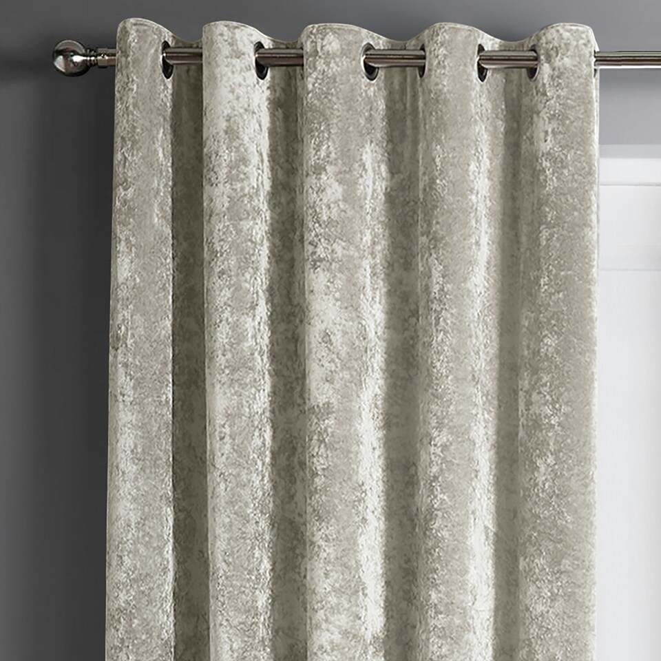 image 1 of Intimates Crushed Velvet Ready Made Eyelet Curtains - 117cm x 137cm Cream | Natural