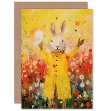 Rain Mac Floral Ren Kids Rabbit Child Kids Birthday Card