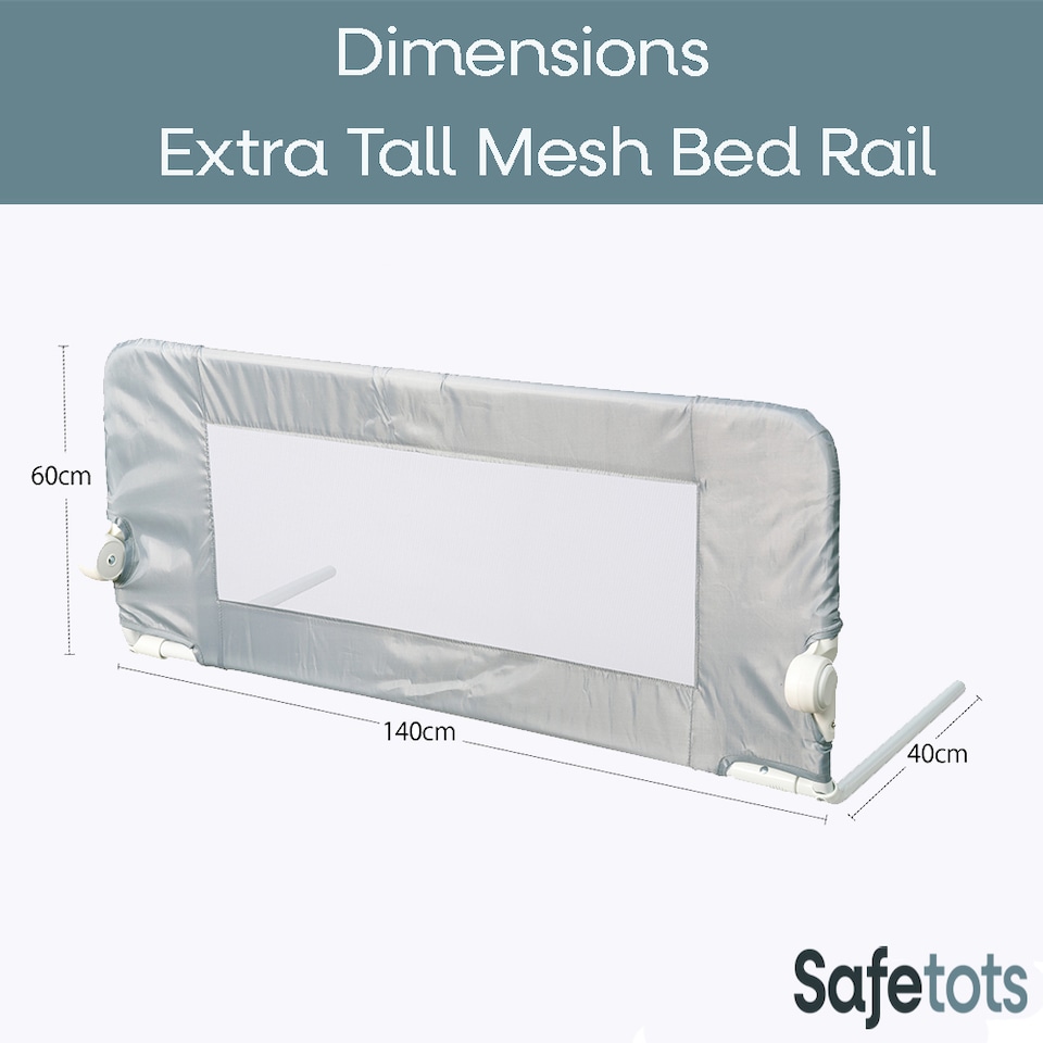 image 1 of Safetots Extra Tall Bed Rail, Grey 140cm Wide x 60cm Tall, Toddler Bed Guard For Safety