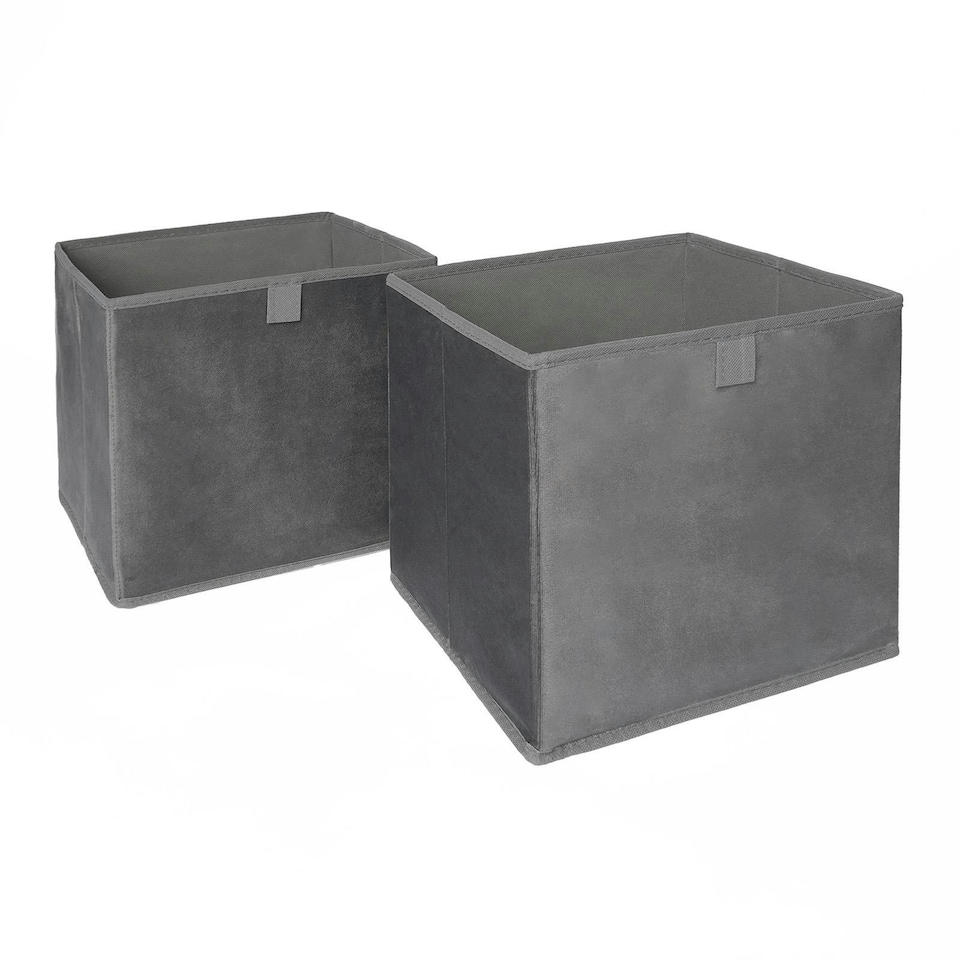 image 1 of OHS 2 Pack Folding Storage Cubes Soft Matte Velvet Collapsible Home Modern Storage Organiser Space Saving Square Ottoman Boxes Grey | Charcoal Grey