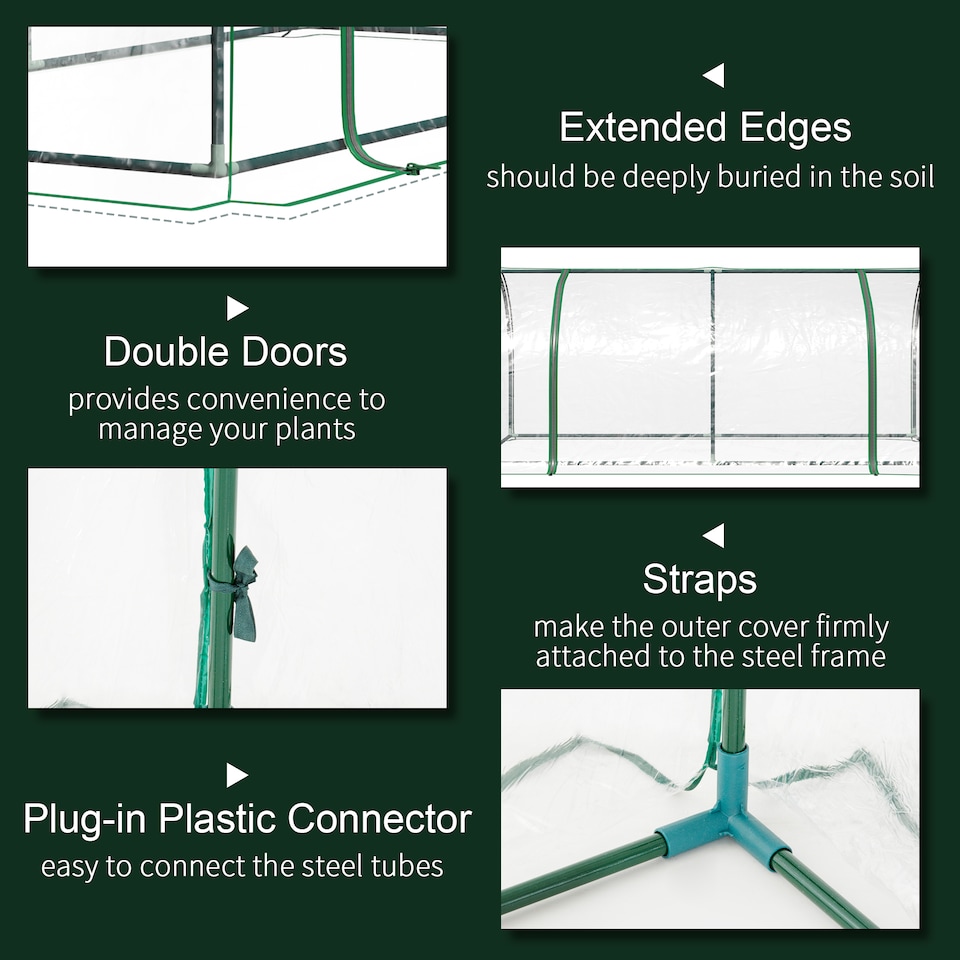 image 1 of Outsunny Tunnel Greenhouse Grow House Steel Frame PVC Clear 200x100x80 cm | Clear