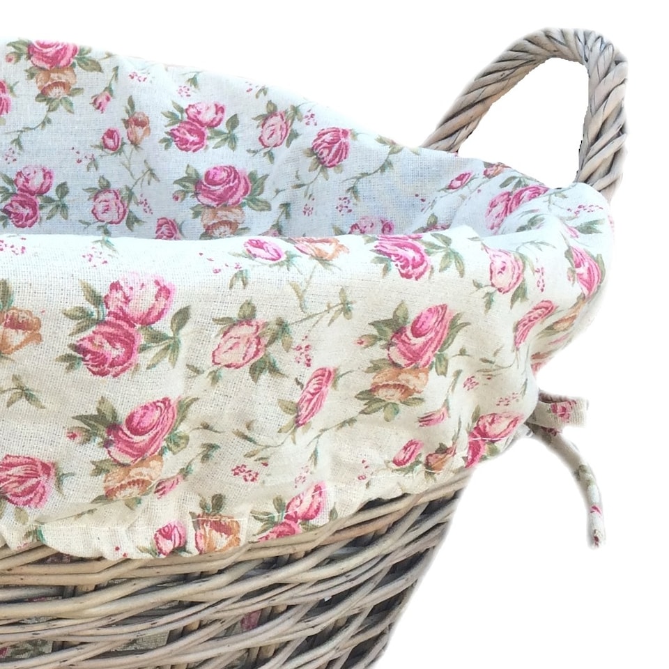image 1 of Antique Wash Finish Lined Wash Basket With Garden Rose Lining | Multi | Garden Rose
