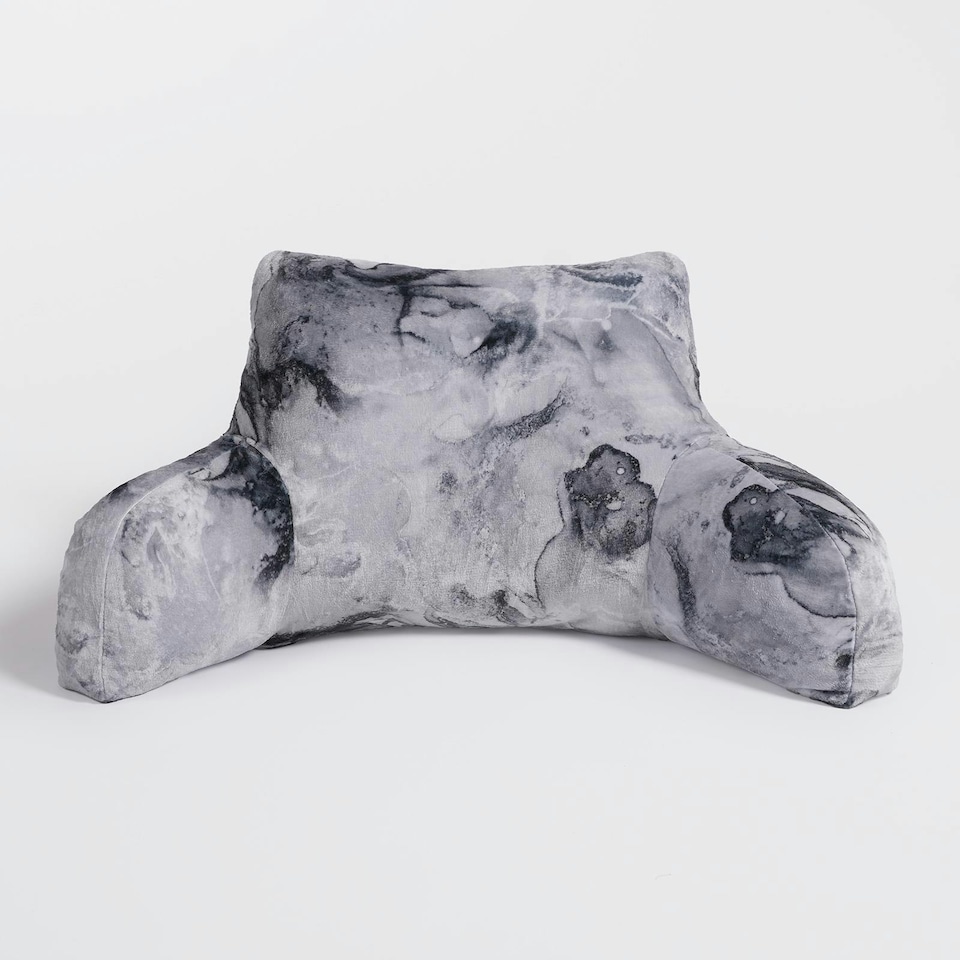 image 1 of OHS Marble Print Fleece Bed Reading Cuddle Cushion, 65x40cm - Grey