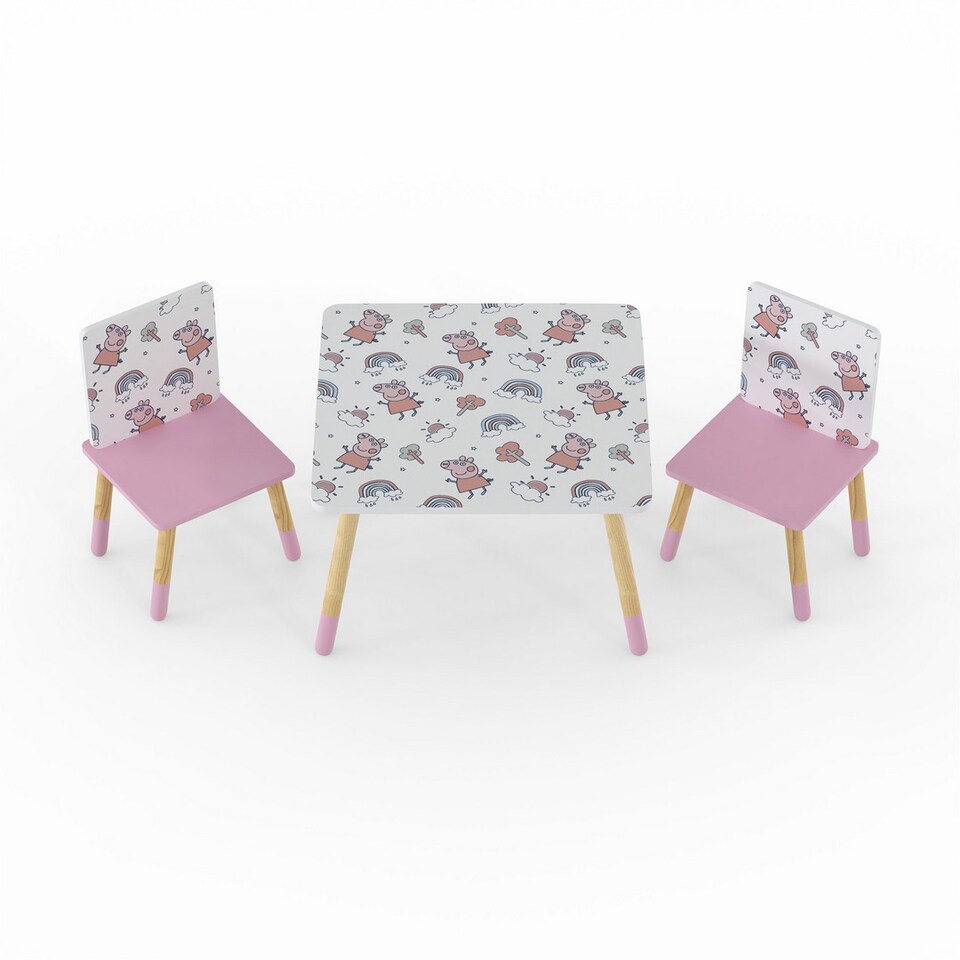 image 1 of Peppa Pig Kids Table & 2 Chairs Set - Space Saving Play Furniture - Assembly Required