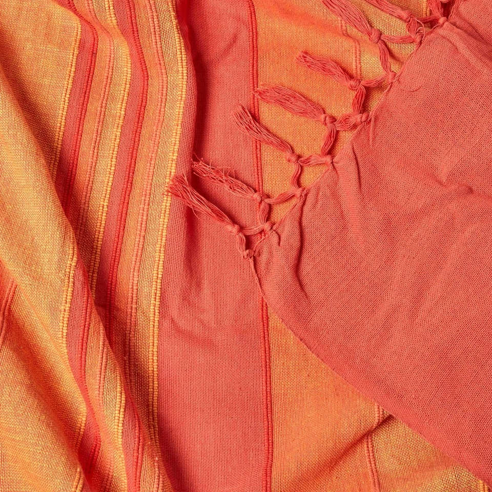 image 1 of Homescapes Cotton Morocco Striped Terracotta Throw - 225 x 255 cm | Orange