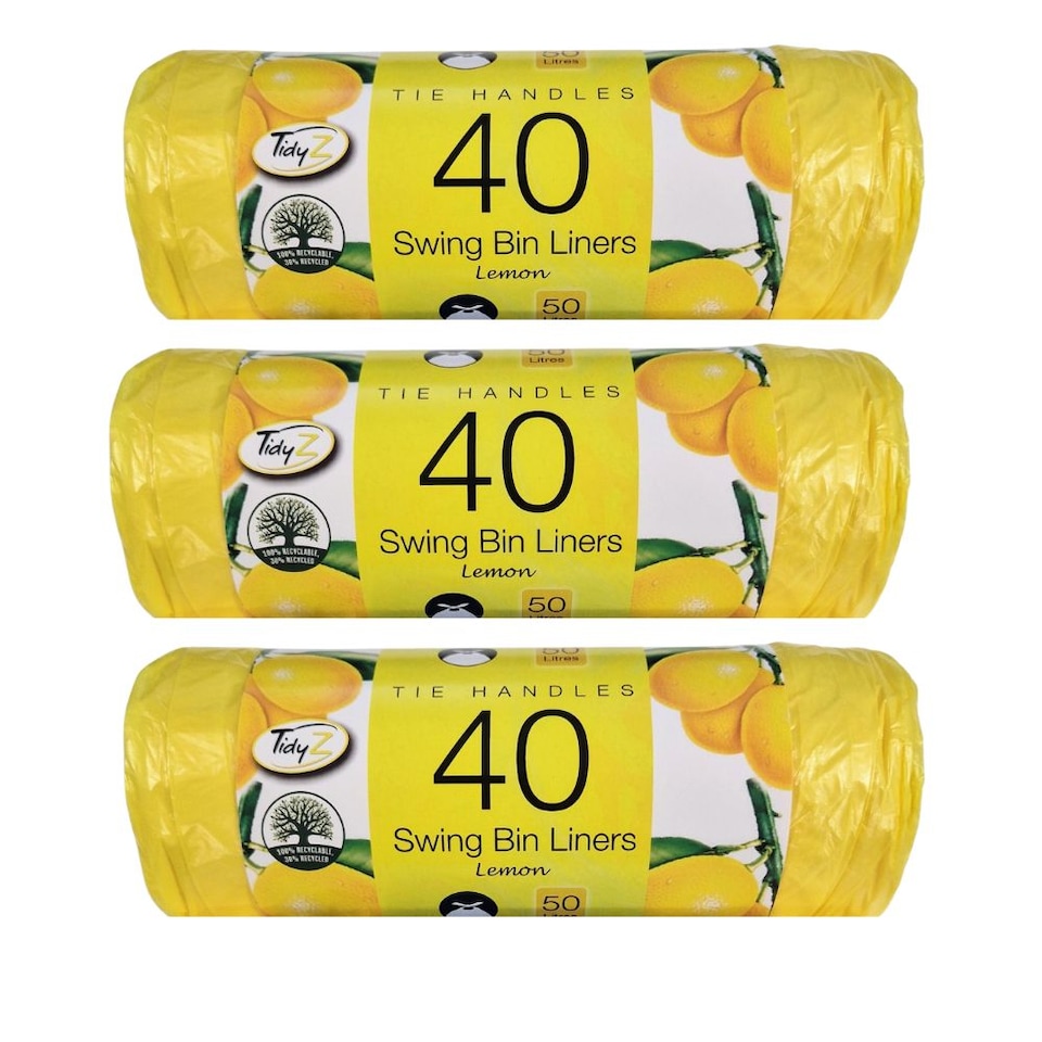 TidyZ Scented Tie Handle Swing Bin Liners 50L 40 Pack - Lemon