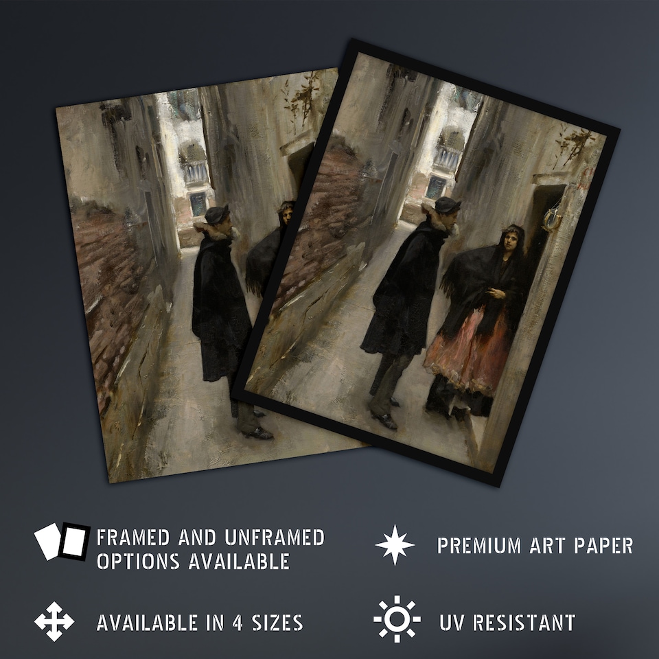 image 1 of Narrow Street in Venice John Singer Sargent Huge Wall Art Poster Print 24X32"