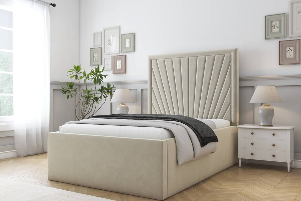 image 1 of Sloomy Somerset Cream Plush Deep-Sided Bed Frame With 50" Upholstered Headboard 3' Single