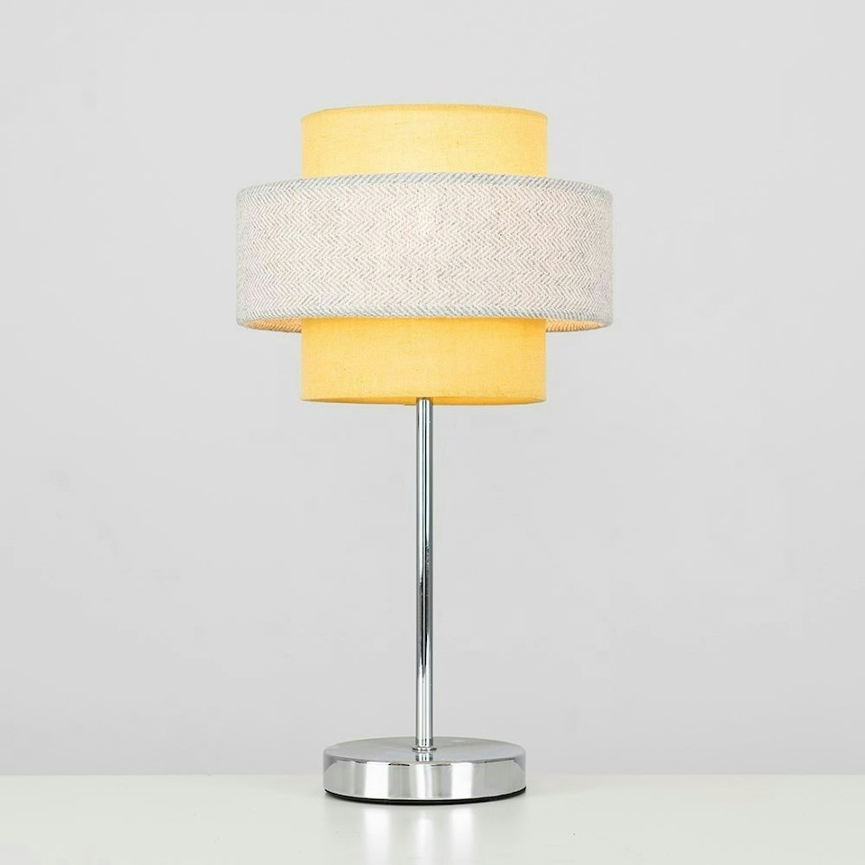 image 1 of ValueLights Modern Pair Of Chrome Touch Table Lamps With Mustard And Grey Shades
