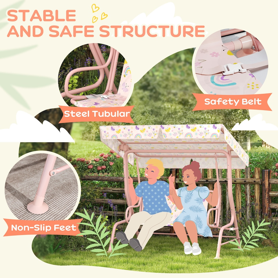 image 1 of AIYAPLAY Kids Garden Swing Chair, Swing Seat with Adjustable Canopy, Pink