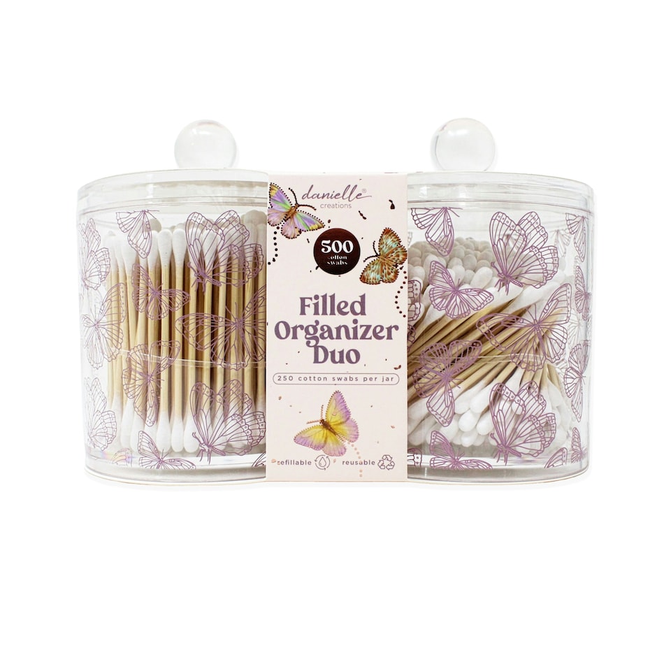 image 1 of Danielle Creations Butterfly Filled Organiser Jars Set of 2 & Cotton Buds