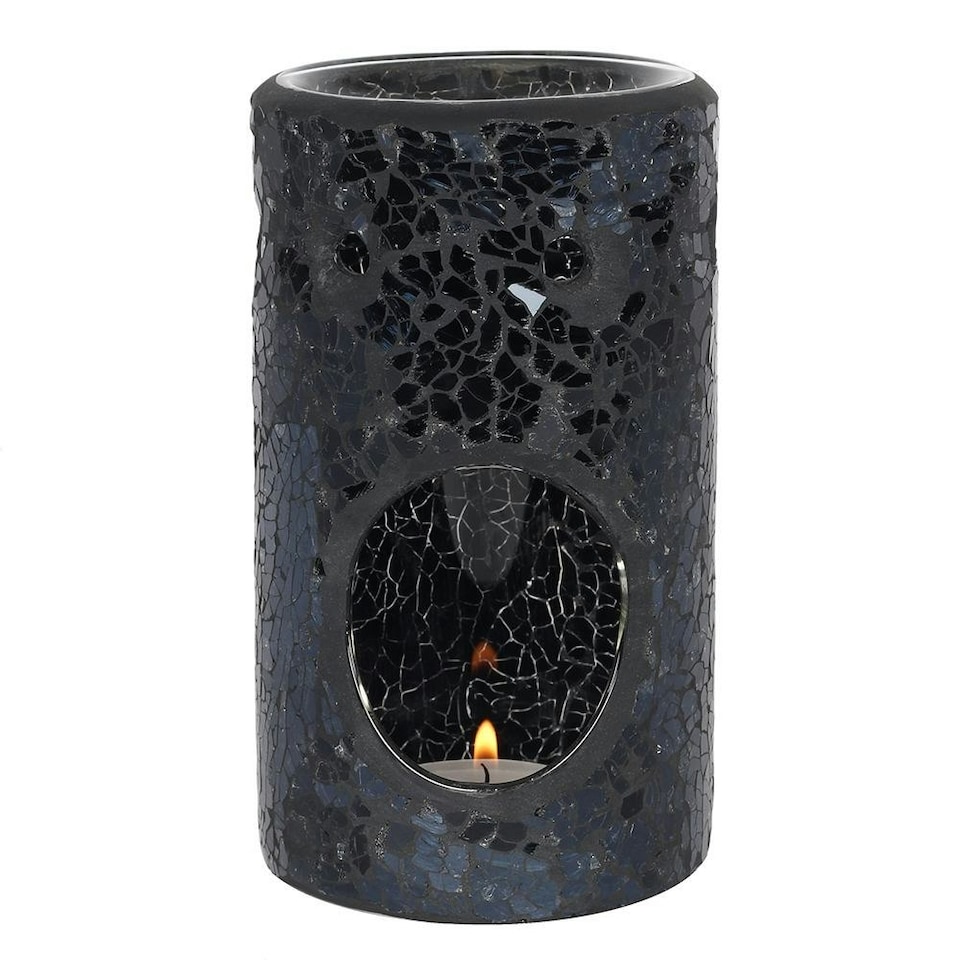 image 1 of Something Different Crackle-Effect Pillar Oil Burner - Black - One Size