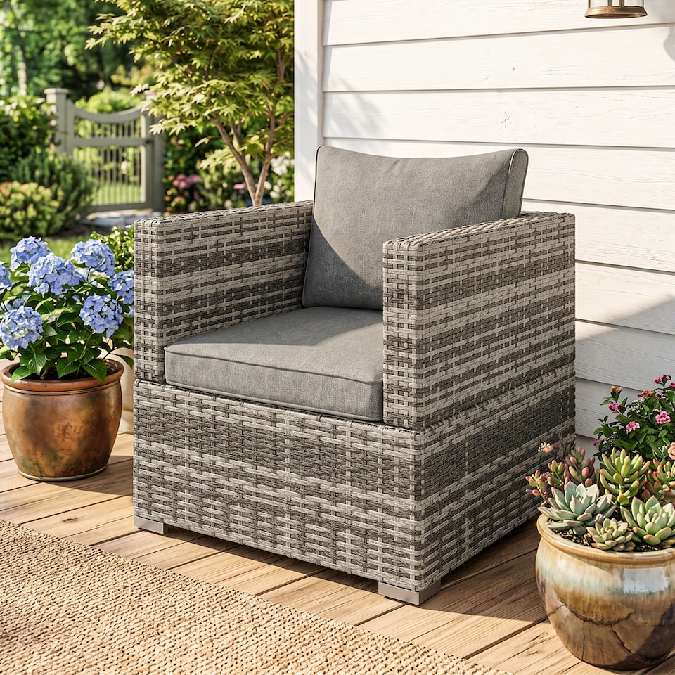 image 1 of Outsunny Single Wicker Furniture Sofa Chair w/ Padded Cushion for Garden Balcony | Grey