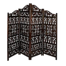 4 Panel Heavy Duty Carved Screen Wooden Gamla Design Room Divider Dark Brown 200 x 180 cm | Brown | Dark Brown | 200 x 180 cm