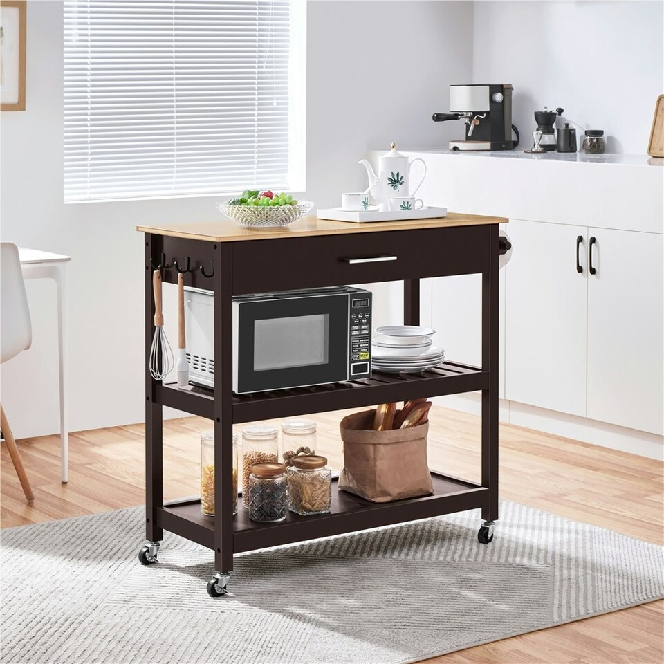image 1 of Yaheetech Rolling Kitchen Island Cart on Wheels Espresso